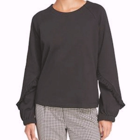 KENSIE Black Sweatshirt w/Open Back KeyHole Detail, BowTie, Ruffle Sleeve NWT Sm - Picture 6 of 8